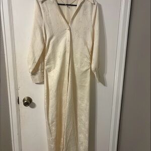 Zara Cream Long Textured Shirt Dress